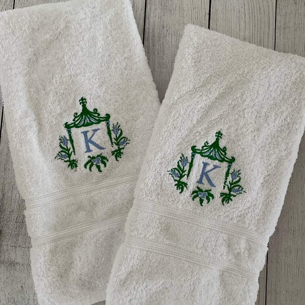 Pagoda ‘K’ Monogram Embroidered Handtowel set (2 towels)